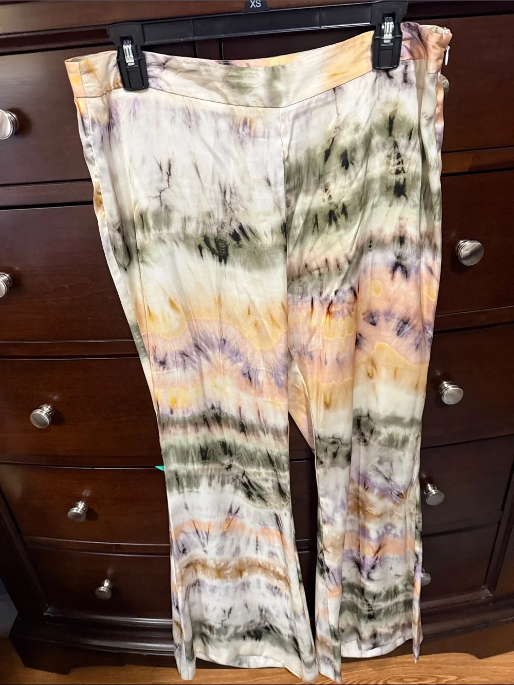 Zara Tie-Dye Satin Pants Pants Set - Peach,Green, Cream